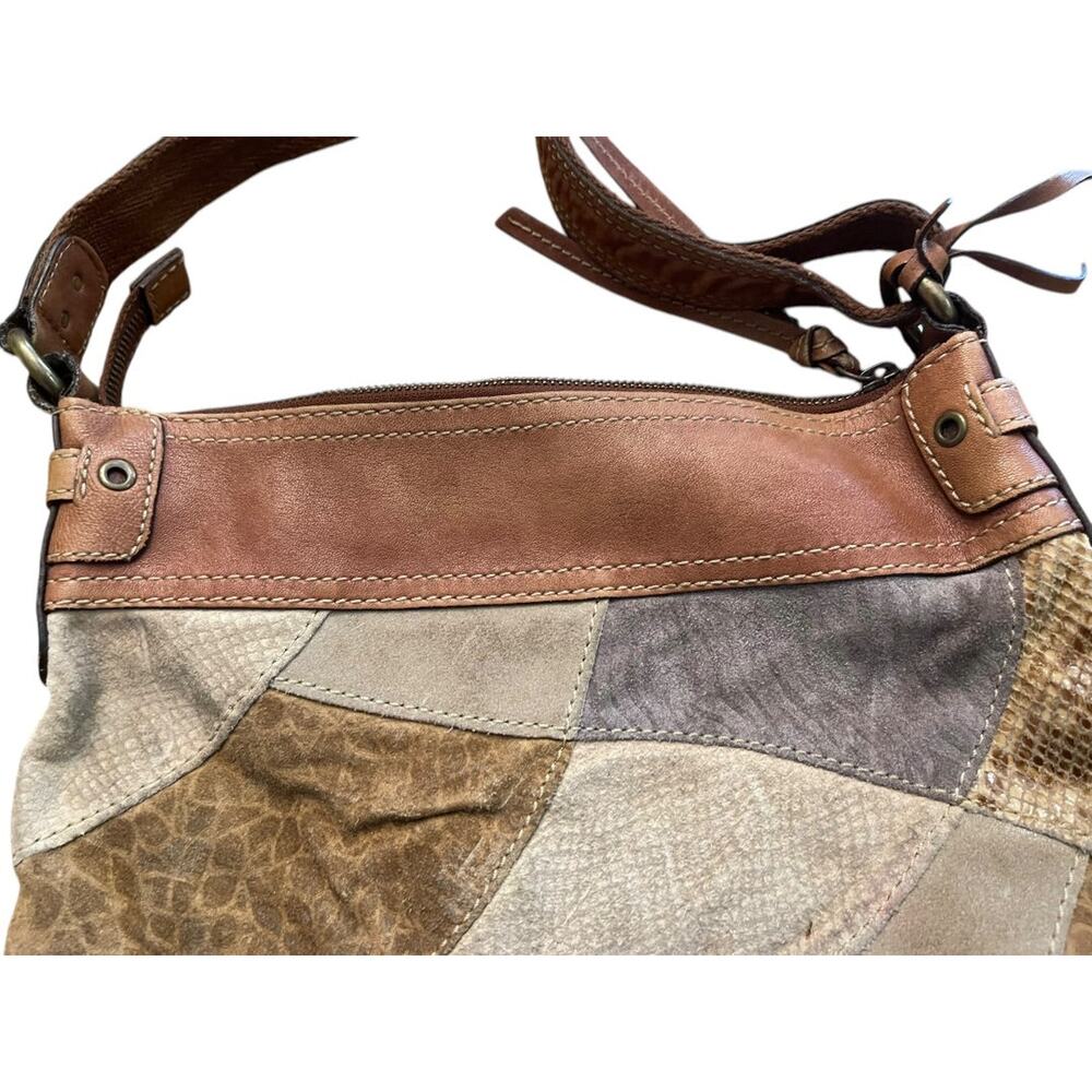 Fossil Leather Suede Purse Boho Patchwork Crossbody Shoulderbag - Picture 9 of 11